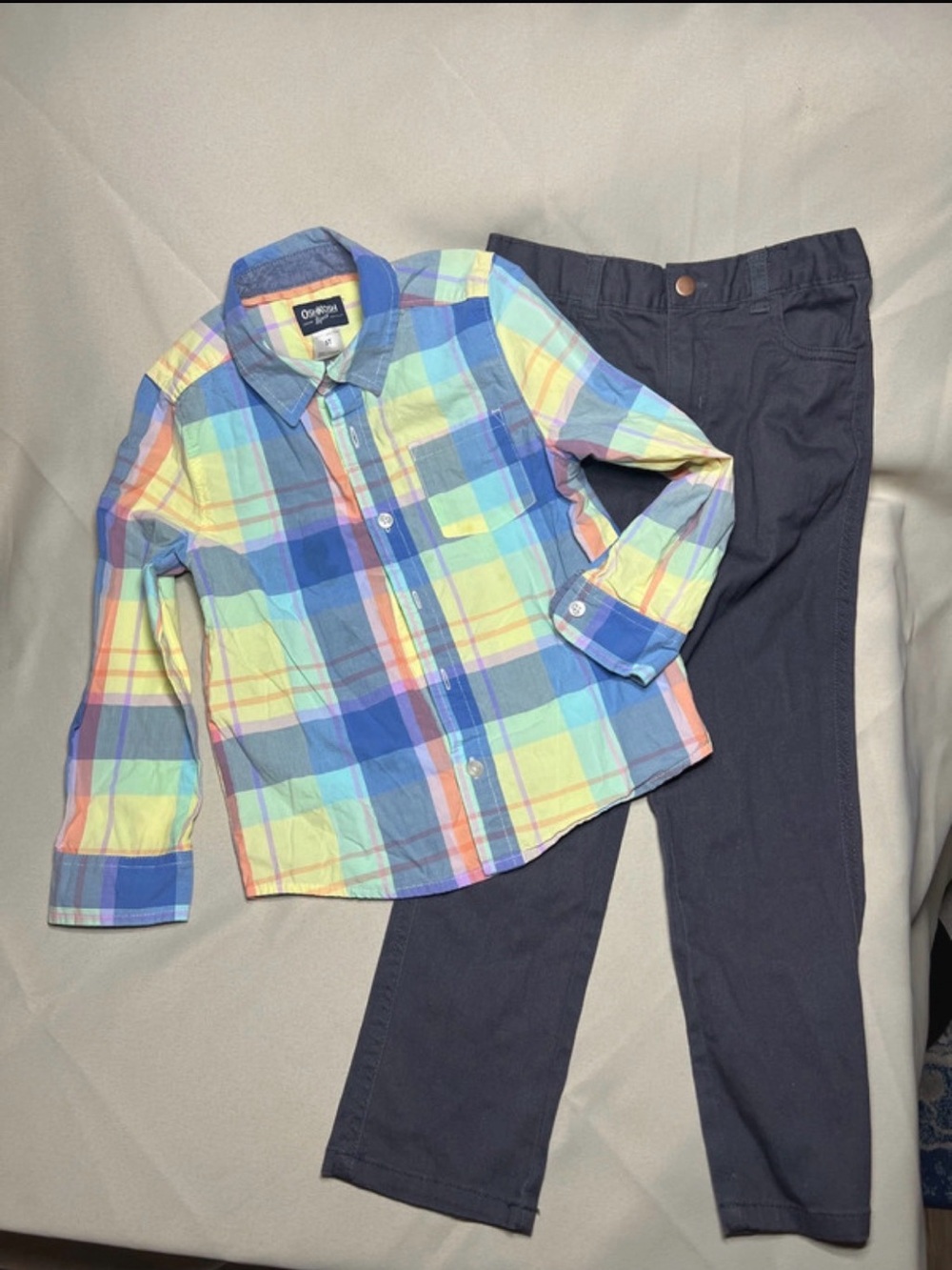 OshKosh B'gosh Pastel Plaid Button-Down with Navy Pants